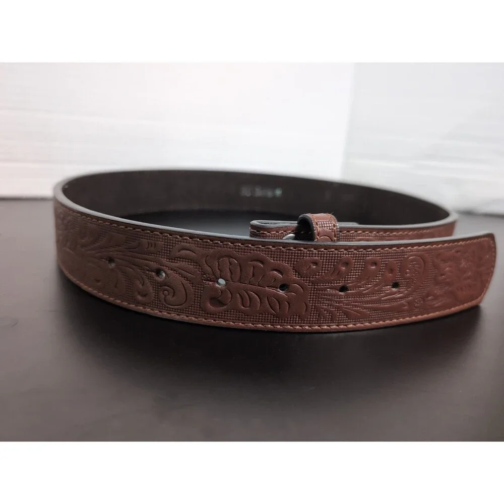 BC Belts Leather Belt with Embossed Western Pattern Small (32-33), Brown NWOT